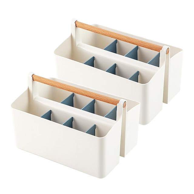 Cocheetah 2 Pack Art Caddy Organizer Portable,Marker Box, Large Pen Holder for Desk, Art Supply Storage Bin with Adjustable Dividers for Colored Pencils,Markers,Craft Organizers (Blue Divider)