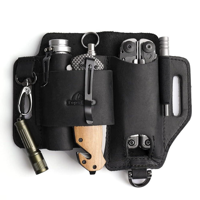 Topstache Leather Multitool Sheath,EDC Belt Organizer for Work and Daily Use,Leatherman Sheath,EDC Pocket Organizer for Flashlight and Multitool,Gifts for Men,Leather Sheath for Multitool