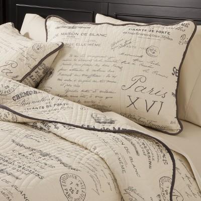 Gray&Cream Reversible Script Quilt Set 3 Piece (Queen) - homthreads™