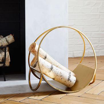 Graphic Fireplace Firewood Holder - Antique Brass