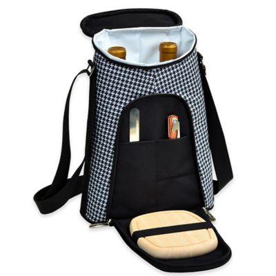 Picnic at Ascot Houndstooth Insulated Wine Tote with Cheese Set in Black/White