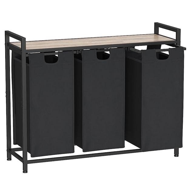 AMHANCIBLE Laundry Hamper, Laundry Basket 3 section, 3 X43 L, Laundry Sorter 3 Compartment with Shelf, Pull-Out and Removable Oxford Fabric Organizer Bags HLS03GY