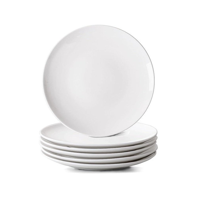 YALONG White Salad Plates Set of 6, 8.5 Inch Ceramic Plates – White Porcelain Appetizer & Dessert Plates for Kitchen, Salad, Snack & Everyday Use, Microwave & Dishwasher Safe