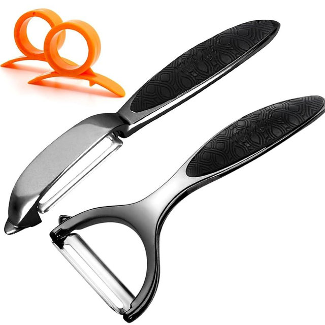Potato Peelers ，Vegetable Peeler for Kitchen Stainless Steel Multi-function Set Fruit Peeler For Kitchen and Household Tools Y & I Shape Swivel Blades with ​2 Orange Citrus Peelers