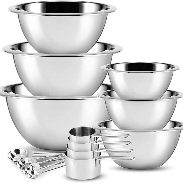 EATEX Stainless Steel Mixing Bowls with Measuring Cups & Spoons Set of 14 - Dishwasher Safe Nesting Mixing Bowl Set for Cooking, Baking & Meal Prep Non-Slip Premium Bowls
