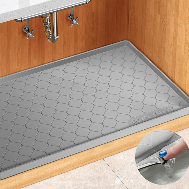 Winisok Silicone Under Sink Mat 28" x 22", Kitchen Essentials and Gadgets, Shelf Liner and Cabinet Protector, Home Organizers and Storage, Waterproof Bathroom Tray