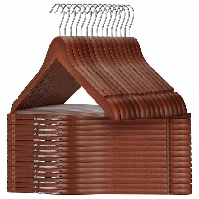 TOPIA HANGER Wooden Hangers 30 Pack, Wood Clothes Hangers, Durable Coat Hanger with 360-Degree Rotatable Hook, Non-Slip Pants Bar and Shoulder Notches for Camisole Tops (Walnut) - CT34WA30