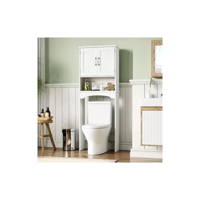 Over The Toilet Storage Cabinet with Double Doors and Anti-Tip Device