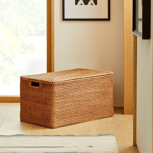 Modern Weave Lidded Storage Basket, Natural