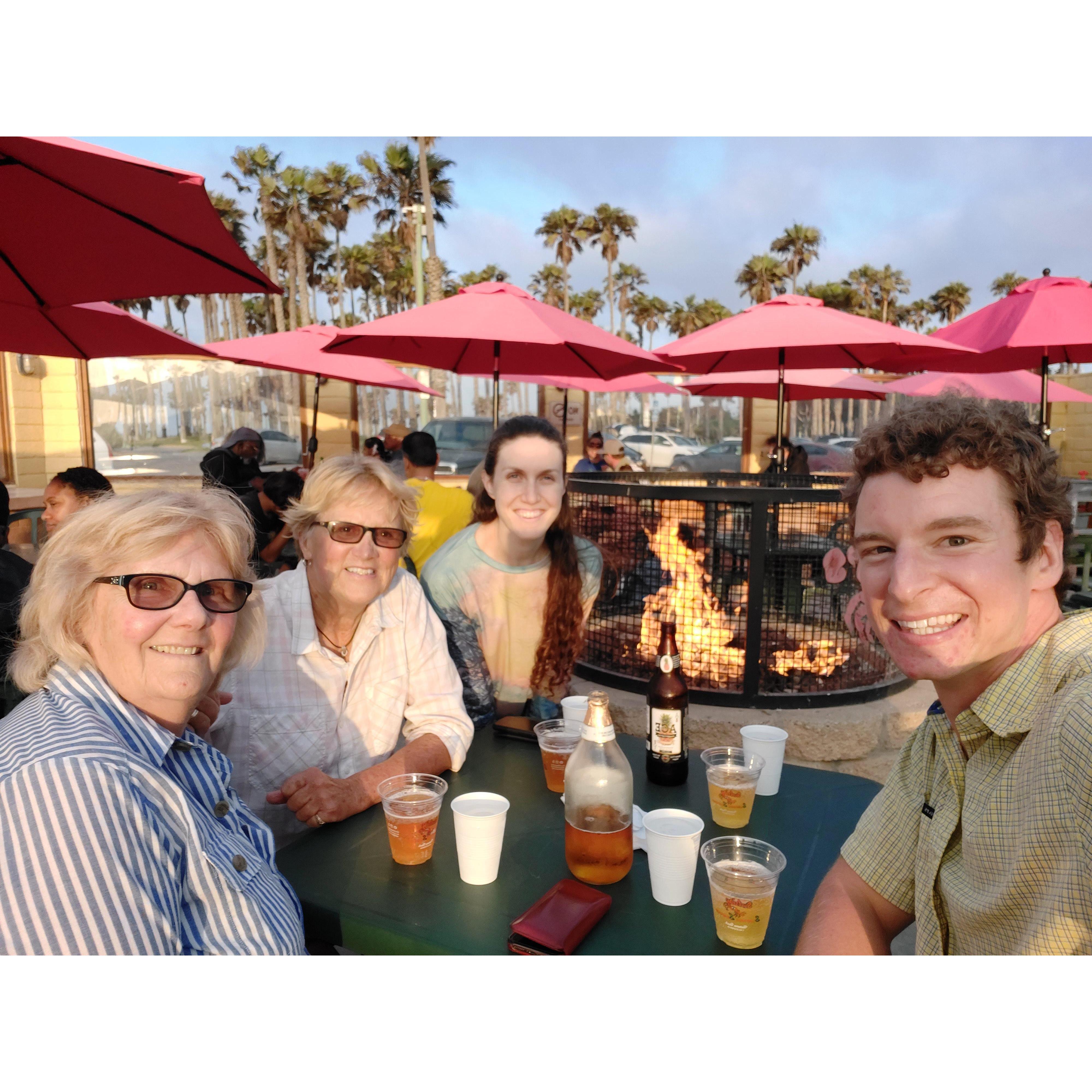 Living in Southern California again, we get to spend more time with our cool Aunties Sharon and Liz! This is at our favorite beachside seafood spot, in our little town of Port Hueneme.