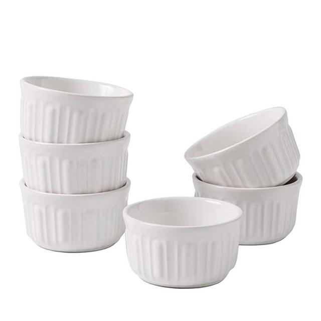 FE Ramekins 8 oz Oven Safe, Fruit Bowl Set of 6, Ceramic Dipping Bowls, Souffle Dish for Creme Brulee & Pudding