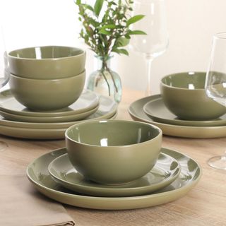 Rockaway 12-Piece Reactive Glaze Dinnerware Set, Service for 4
