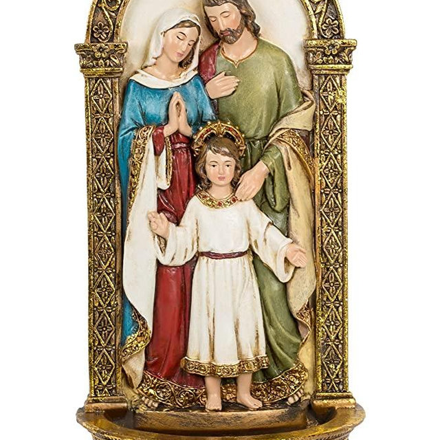 Vibrant Holy Family Gold Filigree 8 x 4 Inch Decorative Hanging Wall Figurine