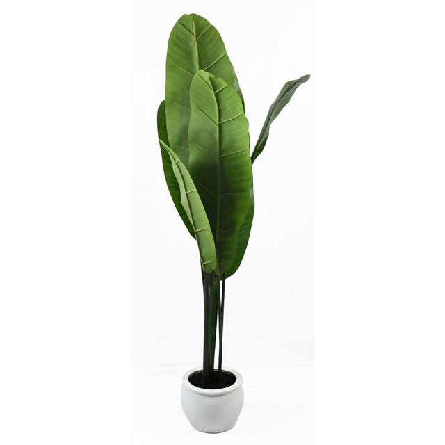 W Home 52-Inch Faux Banana Leaf Plant in White Ceramic Pot