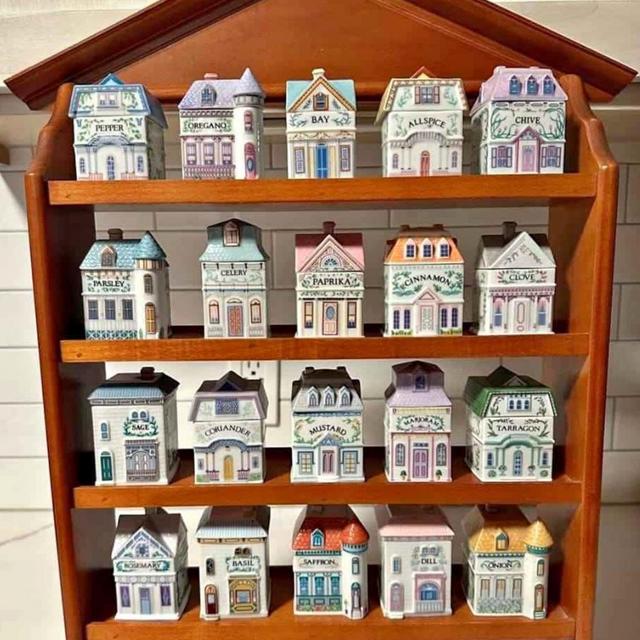 Lenox Spice Village Vintage 1989 Spice Jar Complete Set 24 house with Rack