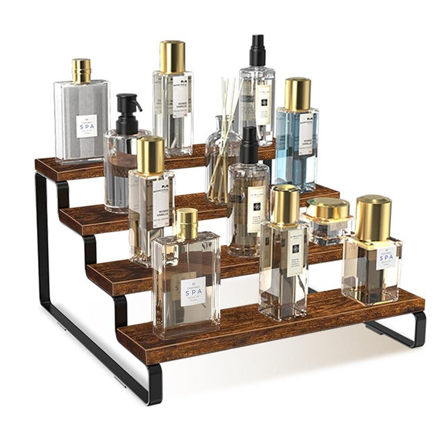 KeeiZoes Wooden Display Riser Stand, 4 Tier Perfume Organizer Tiered Cologne Organizer for Men, Spice Rack Organizer, Display Shelf for Perfume, Party, Makeup, Spice, Figure, Dolls Collection