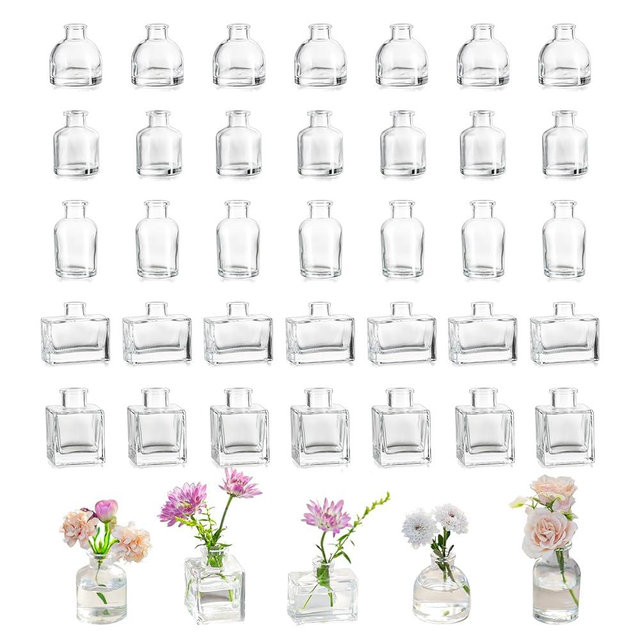 Small Glass Bud Vases for Centerpieces - Hewory 40pcs Clear Sturdy Cute Flower Vases Bulk, Mini Bottle Vase for Wedding Home Decor Birthday Party Events Mother's Day Bridal Shower Gifts Table Decor