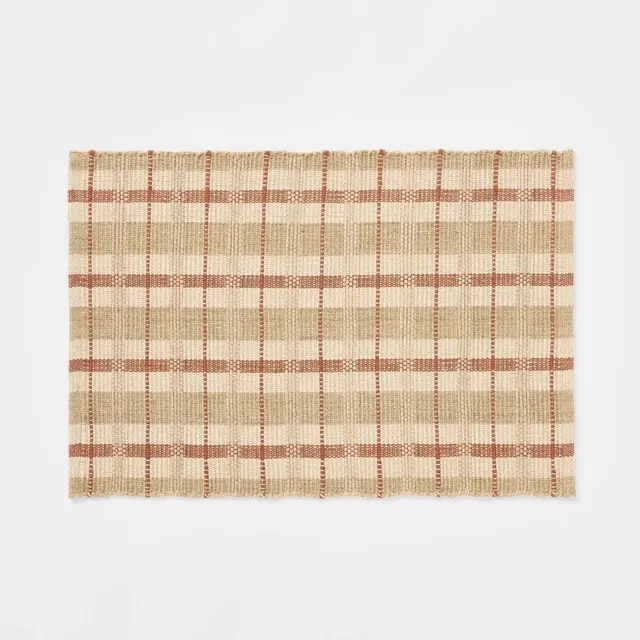 2'1"x3'2" Plaid Scatter Woven Accent Rug Brown - Threshold™ designed with Studio McGee