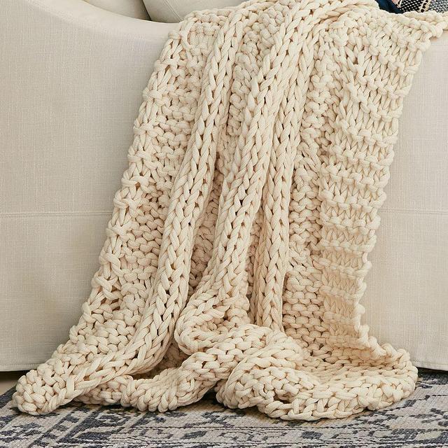 Colossal Handknit Throw, 44x56", Ivory