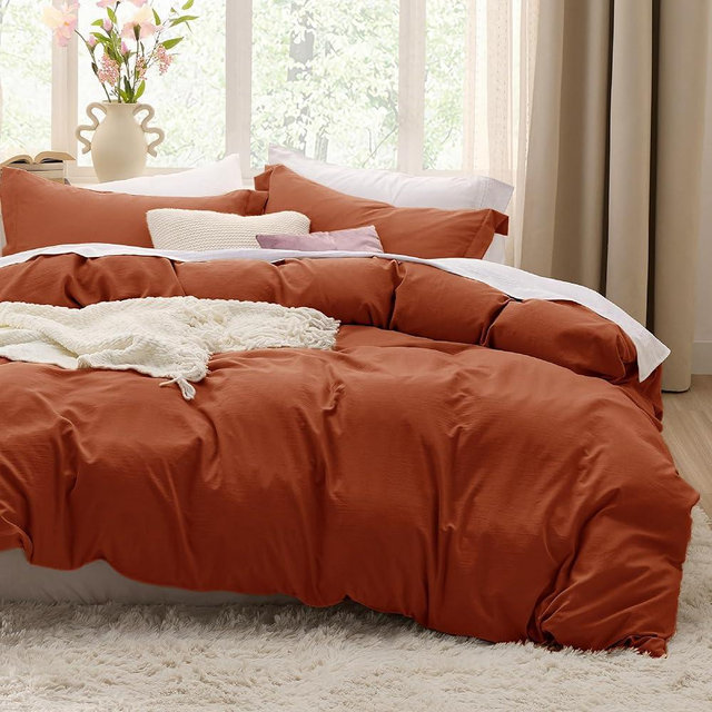 Bedsure Terracotta Duvet Cover Queen Size - Soft Prewashed Queen Duvet Cover Set, 3 Pieces, 1 Duvet Cover 90x90 Inches with Zipper Closure and 2 Pillow Shams, Comforter Not Included