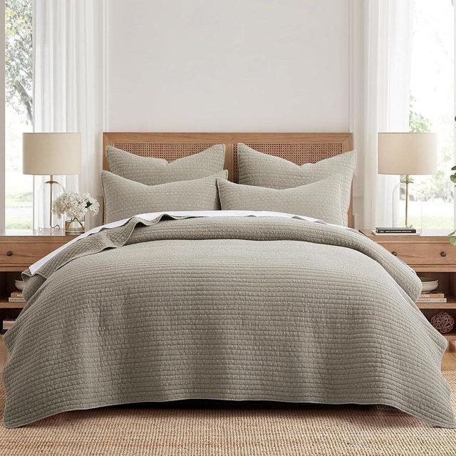 Levtex Home - Eyelet Taupe Quilt Set - King Quilt and Two King Shams - Eyelet - Taupe - Quilt (106x92in.) and Shams (20x36in.) - Reversible - Cotton