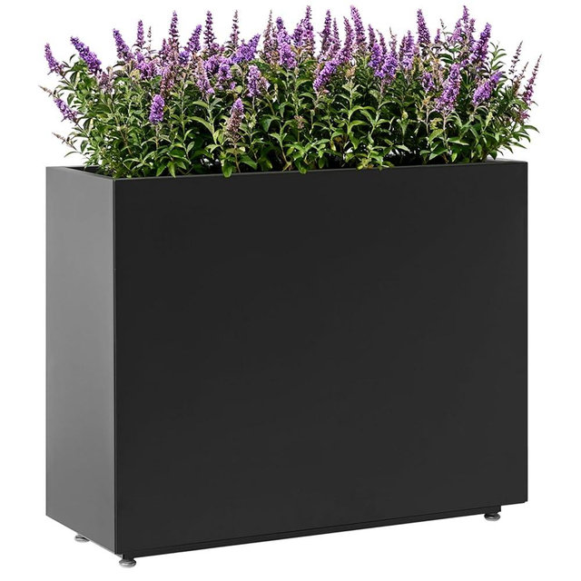 Foresland 30-Inch Tall Elevated Metal Planter, 36Wx11Dx30H Outdoor Planter Box with Removable Partition & Adjustable Feet, for Patio, Yard, Deck, Easy Assembly & Drainage Holes, Black