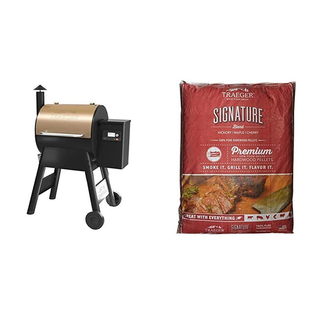 Traeger, TFB57GZEO, Pro Series 575, Grill, Smoker, Bronze & Traeger Grills PEL331 Signature Blend 100% All-Natural Hardwood Pellets - Grill, Smoke, Bake, Roast, Braise, and BBQ (20 lb. Bag)