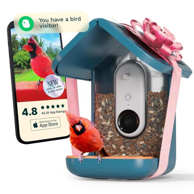 Bird Buddy Pro Solar Smart Bird Feeder with Camera - Ai Bird Species Identification, 5Mp Photos, 2K Ultra Video Live Stream Camera, Slow-Motion Video, 2.6In Focus - Blue Solar