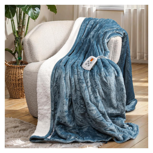 Heynemo Heated Blanket Twin Size, Fast Heating Throw with 10 Heating Levels & 0.5-12 Hour Auto-Off, ETL Certified, Machine Washable, Blue