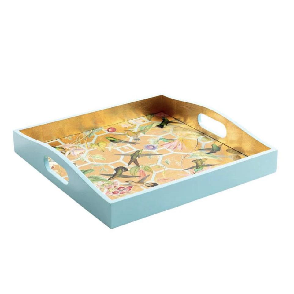 Hummingbird Trellis Lacquer Square Tray in Ivory