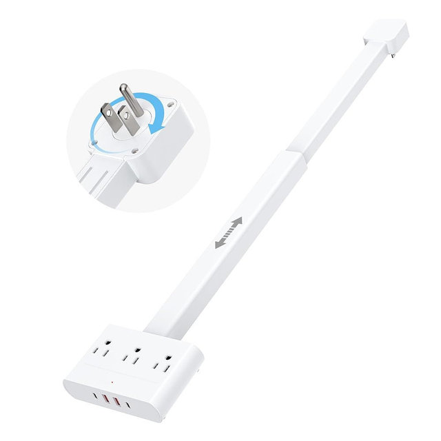 Electrical Outlet Extender Stick-360° Rotating Wall Outlet, Features 3 AC Outlets, 2 USB-A & 2 USB-C, Extends 16"-26", Extendable for Hard-to-Reach Outlets Behind Couches, Nightstands, Desks, and More