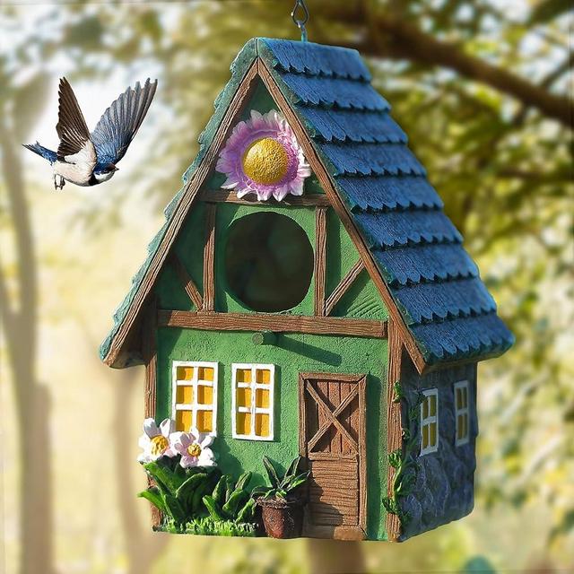 Birdhouse for Outside, Attivolife Resin Colorful Bird Nesting Boxes with Hanging Chain for Outdoor Garden Backyard Decoration, Houses for Bluebird Finch Cardinals, Best Gift for Birdman Family Friend
