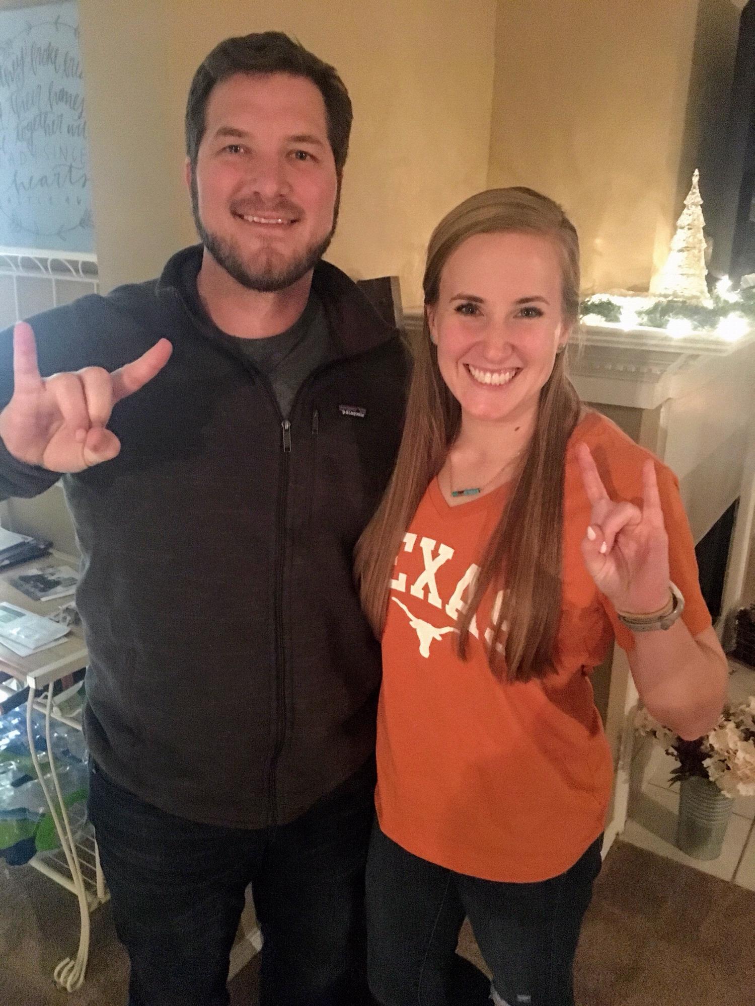 Cheering for the University of Texas in the Sugar Bowl.