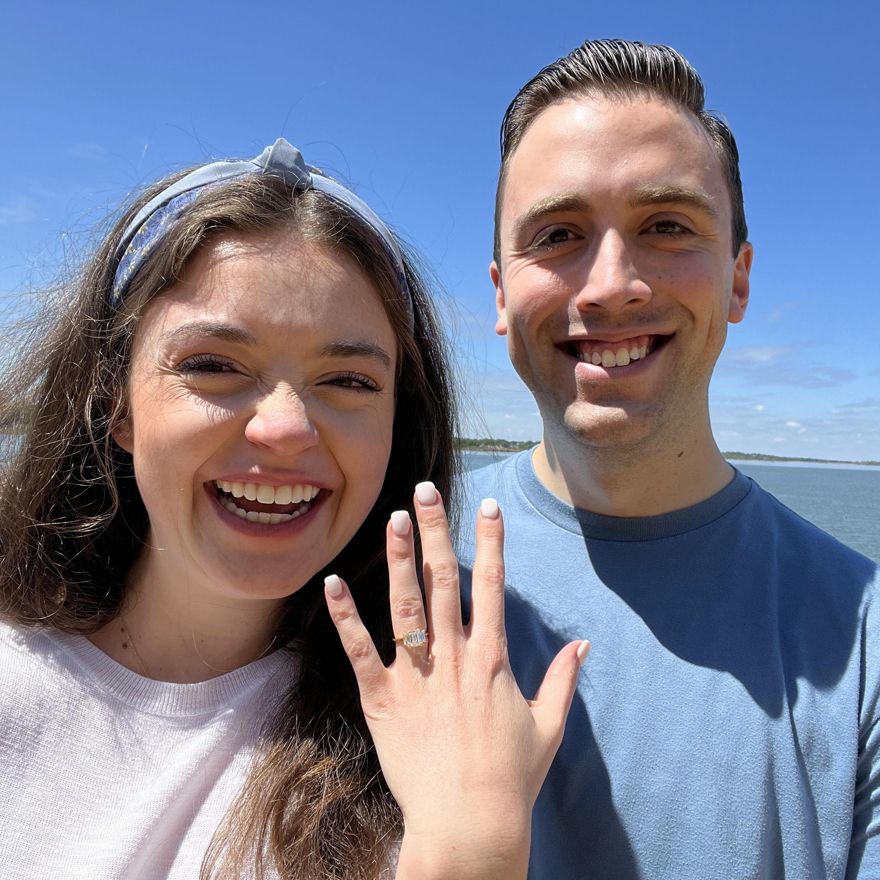 Christian proposed during a lakeside picnic on Grapevine Lake