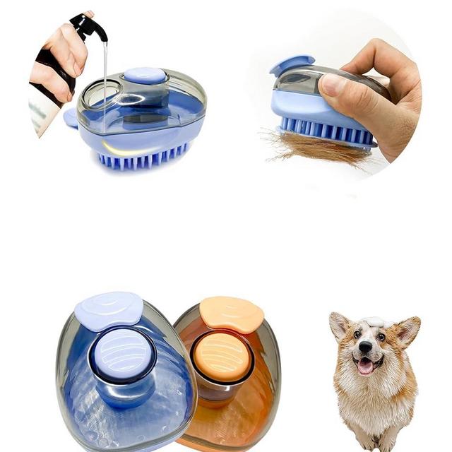 Dog Scrubber for Bath,2 Packs Allow to Deshedding the Hair Dog Bath Brush Shampoo Dispenser Brush, Soft Silicone Bristles Soap Brush for Dogs and Cats Grooming, Dog Washing Brush for Short &Long Hair