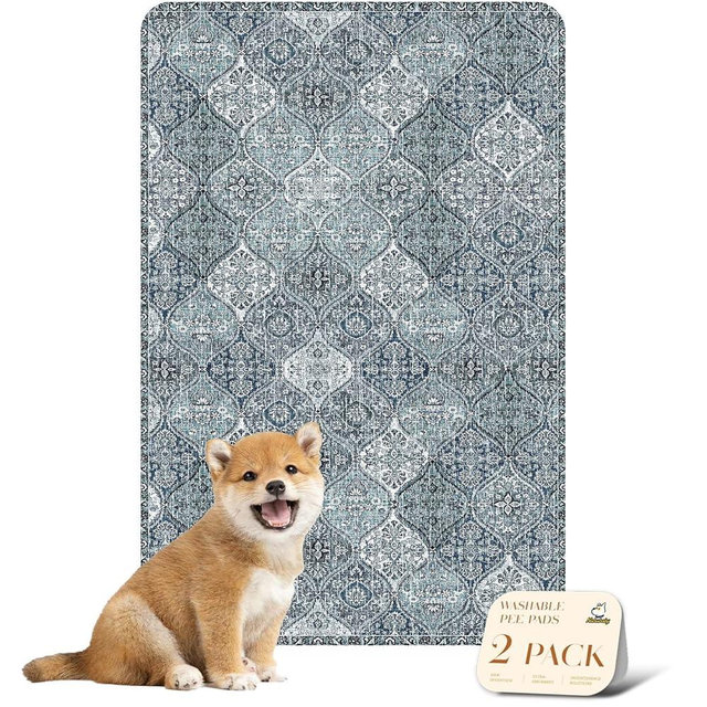 nunubaby Washable Pee Pads for Dogs, Stylish, Non-Slip and Leak-Proof Pee Pads. Reusable Potty Pads for Dogs for Crates and Floors.(Blue/Multi, 24" x36" )