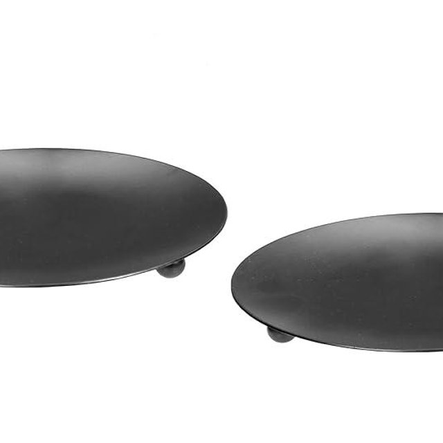 Hosley Set of 2 Black Iron Pillar Candle Holder Plates – 7-Inch Decorative Round Trays for Pillar Candles – Ideal for Weddings, Special Occasions, Home Décor, and Pedestal Displays