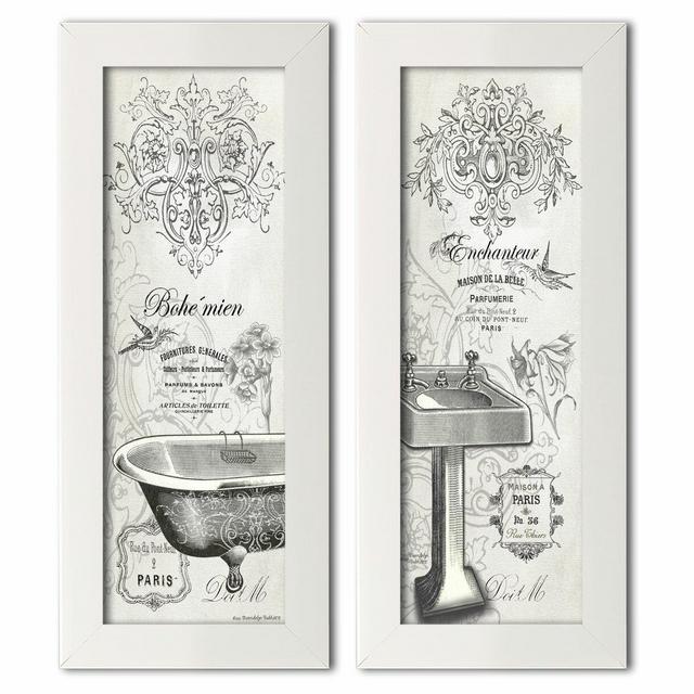 'Vintage French Claw-foot Bathtub and Sink Panel' - 2 Piece Picture Frame Graphic Art Print Set on Paper
