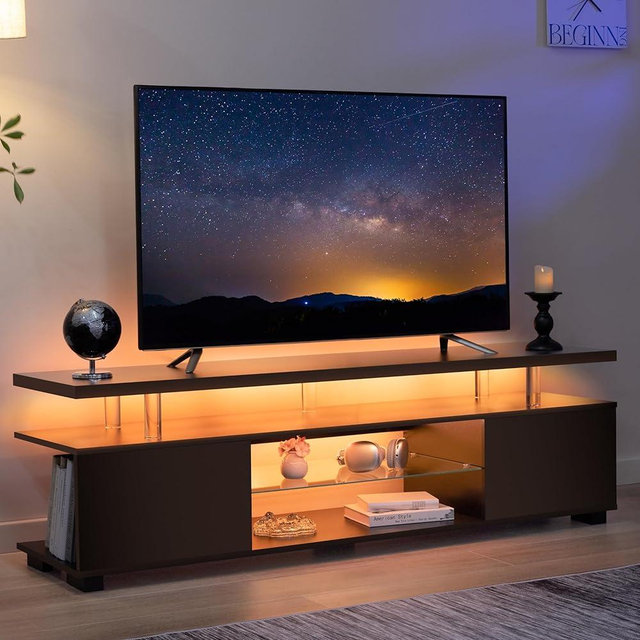 Cubehom Black TV Stand,Glass TV Stands for Living Room,TV Stand for 75+ inch TV,Long TV Cabinet for Living Room,Bedroom,Home Office