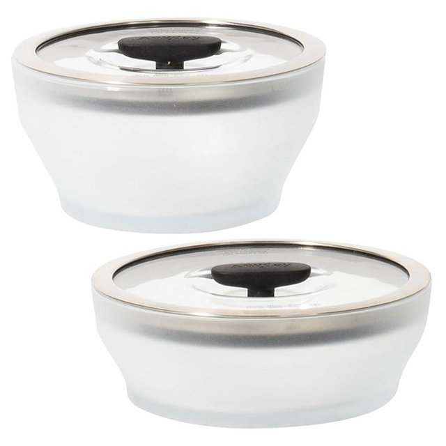 Anyday 4-Pc Microwave Cookware & Glass Food Storage Set with Glass Lids | Medium Plastic-Free Containers | Stackable Steamer with Vented Lid for Microwave-Safe Reheating & Steaming Vegetables, Rice