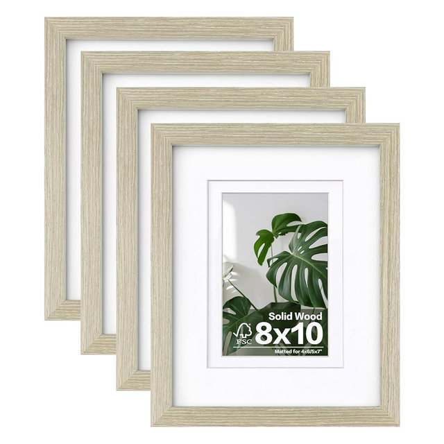 Egofine 8x10 Picture Frames Set of 4, Made of Solid Wood Covered by Plexiglass 4x6 and 5x7 with Mat or 8x10 without Mat, for Table Top Display and Wall Mounting Photo Frame Distressed Wood Grain