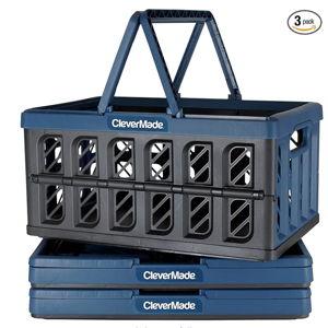 CleverMade Eco Collapsible Shopping Basket with Handles, 24L Ocean, 3 Pack