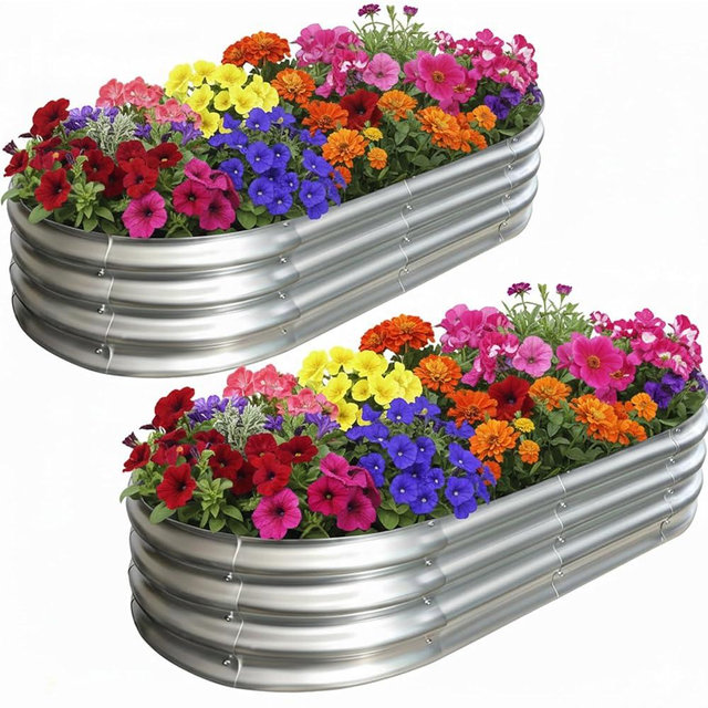 Eclaron Raised Garden Bed Kit,4x2x1ft Galvanized Planter Box Outdoor with Safety Edging,Rust-Resistant Garden Bed - Oval Large Metal Raised Garden Beds for Vegetables…（2 Pack）