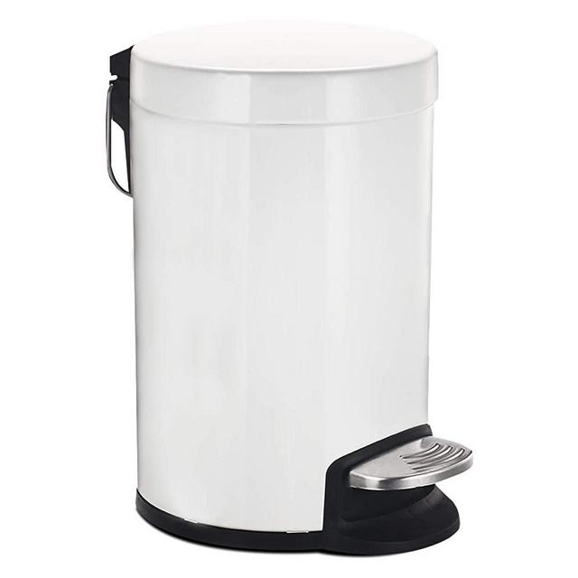 YCTEC Mini Trash Can with Lid Soft Close, Anti-Fingerprint Bathroom Garbage Can with Removable Plastic Inner Wastebasket and Stainless Steel Foot Pedal, 0.8Gal/3L, White