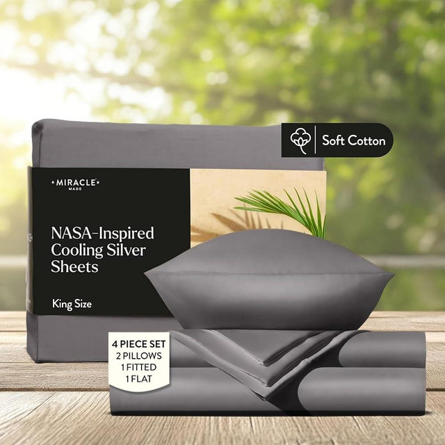 Miracle Made Cotton Bed Sheet - Stone, Queen - 4 Piece Silver Infused, 300-Thread-Count Thermoregulating Miracle Clean & Cool Sheet Set - Queen Sheet Set - Queen Bed Sheet