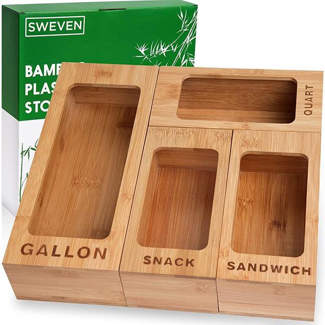 Ziplock Bag Storage Organizer for Drawer | Bamboo Ziploc Bag Organizer | Zip Lock Bag Container Organizer | Baggie Organizer for Gallon, Quart, Sandwich, Snack Bags | Compatible with Ziploc, Solimo, Glad, Hefty and More