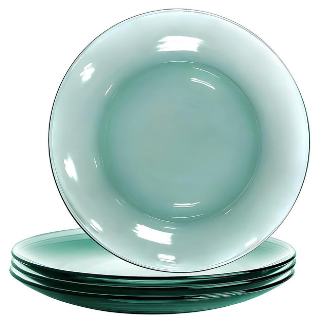 STP GOODS Glass Plates Set of 4 – Borosilicate Salad & Dessert Plates, Transparent Glass Appetizer Plates, Microwave & Dishwasher Safe Tableware