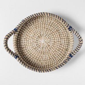 Product description page - Round Natural Rattan Serving Tray with Handles 10in Blue - Threshold™