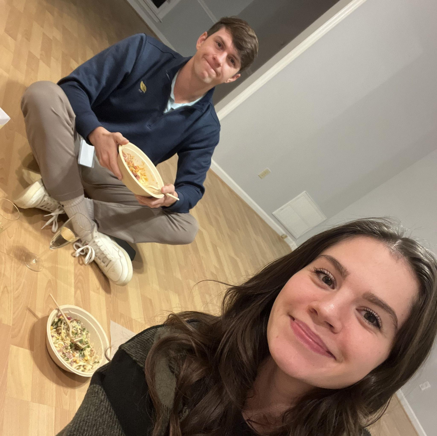 The day we closed on our first home with celebratory dinner on the floor!