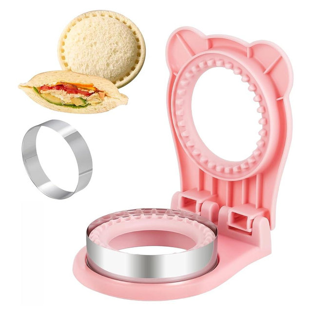 CHICHAUS Uncrustable Sandwich Maker,Sandwiches Pocket Circle Shape 3.7Inch Sandwich Cutter and Sealer,Sandwich Cutter for Kids Breakfast and lunchboxes (Pink)